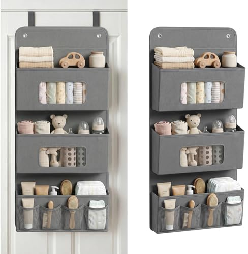 JYYWTSI Hänge Organizer mit 3 Fächern, Hängeorganizer 3-Schichten 40x90cm, Kleiderschrank Organizer Hängend, Grau Tür Organizer Deko Hängeaufbewahrung für Schlafzimmer, Hängeregal Tür
