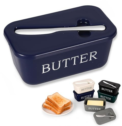 YESAH Butter Dish with Lid and Knife,Blue Butter Keeper | BPA Free Food Grade Plastic Container with Tray and Easy Scoop Knife for Home Countertop and Refrigerator
