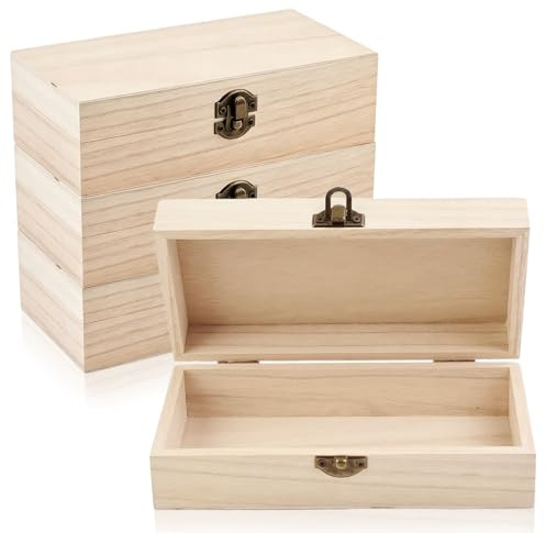 4 PCS Unfinished Wooden Box with Lid, 20x10x6cm Small Wood Storage Box