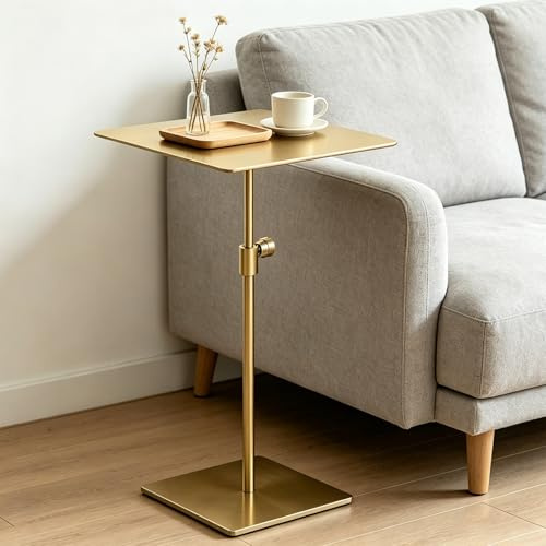 Soffbord med justerbar höjd för soffa och säng, frukost-matbord med robust metallbas, bistro-pubbord, enkel montering, perfekt för trädgård eller vardagsrum