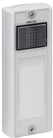 GROTHE Funkklingel Taster Funksender Mistral SE03s 500 m Reichweite, wasserdicht mit Namensschild, LED-Rückmeldung, Batterie- oder Externe Stromversorgung (Weiß)