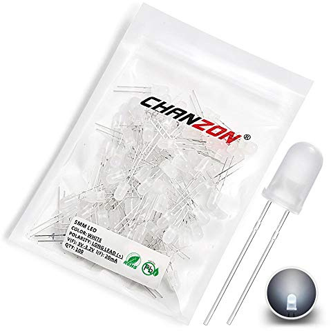Chanzon 100 pcs 5mm White LED Diode Lights (Diffused Round DC 3V 20mA) Lighting Bulb Lamps Electronics Components Light Emitting Diodes