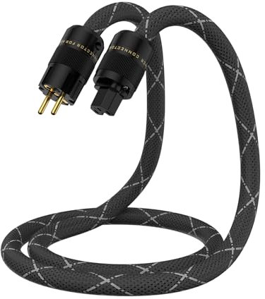 High-End Netzkabel 1.5m OFC HiFi Netzkabel mit Schukostecker & Kaltgerätekupplung für Subwoofer, Verstärker, DV/AV (Kaltgerätestecker C15)