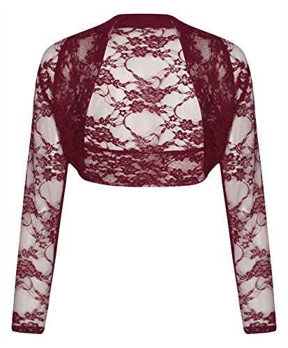 Paramount Long Sleeve Cropped Lace Bolero Shrug Burgundy