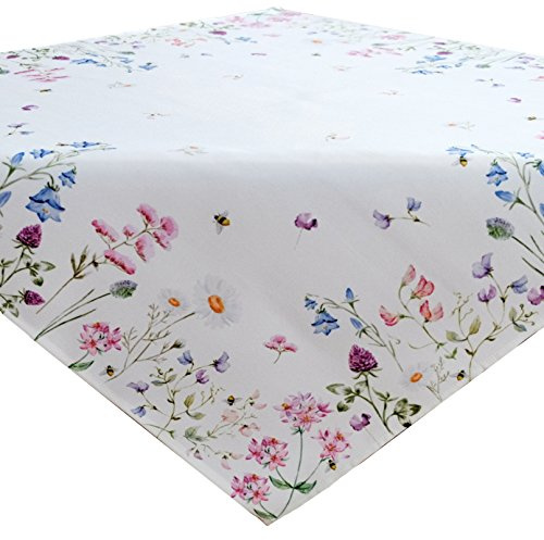 heimtexland ® Tisch Dekoration Serie Blumen Weiß Bunt Tischdecke Mitteldecke 85x85 Blumenwiese Mehrfarbig Typ520