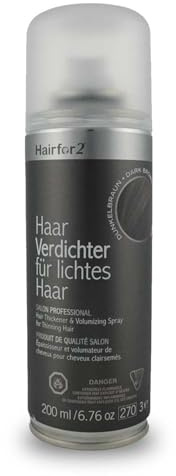 Hairfor2 Haarverdichtungsspray gegen lichtes Haar | Haarpuder | Streuhaar | Haarauffüller | Haarausfall | Haarverdichter (200ml, Dunkelbraun)