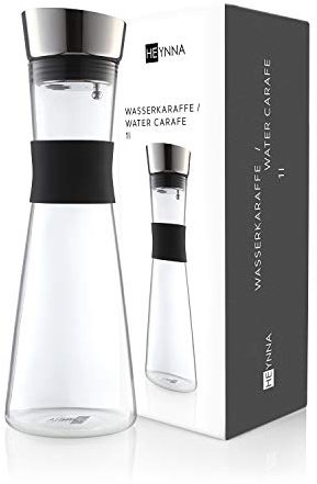 HEYNNA® Premium - Jarra de vidrio y jarra de agua con boquilla de acero inoxidable y mango práctico de 1 l
