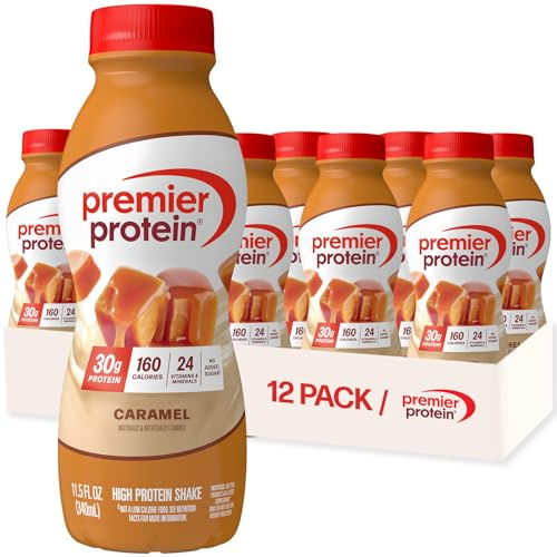 Premier Protein Shake, Caramel, 30g Protein, No Added Sugar, 24 Vitamins & Minerals to Support Immune Health, 11.5 fl oz, 12 Pack