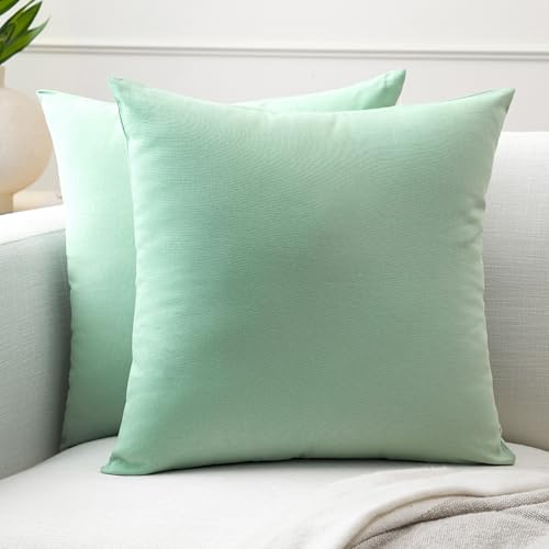 Encasa XO Baumwoll-Kissenbezüge, 2er-Set I 20x20 in (50x50 cm) - Minzgrün I kein Einsatz I einfach Kissenbezüge I Maschinenwaschbar | Nur Innen benutzen