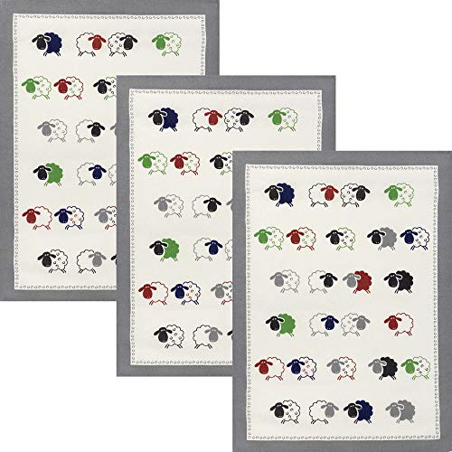 Kracht Geschirrtuch Schäfchen 3er-Pack Halbleinen Schäfchen Größe 50x70 cm