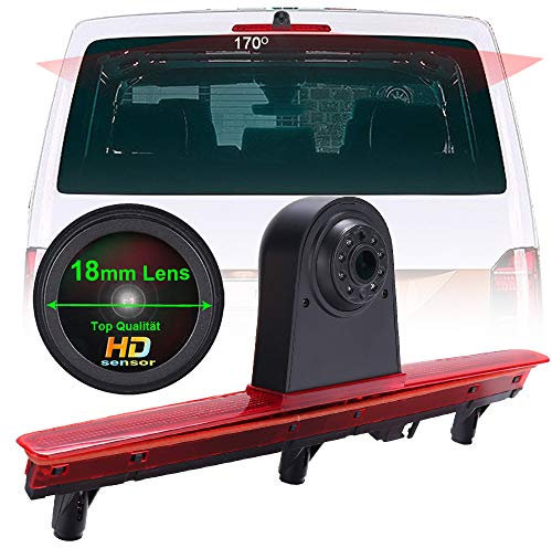 1280 * 720 Pixel 1000TV Linien HD Objektiv Bremslicht Rückfahrkamera Transporter Wasserdicht Super Weitwinkel für T5 Bus Multivan Caravelle Bussiness mit Heckklappe dritte 3.Bremsleuchte 2003-2015 Bj