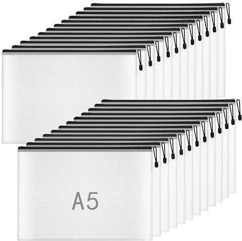 NORTHERN BROTHERS A5 Kunststoff-Brieftaschen, Mappe, kleine Reißverschlusstasche, Geldbörse, Puzzle, Druckverschluss, Dokumententasche für Schule, Büro, Reisen, 24 Stück, Schwarz