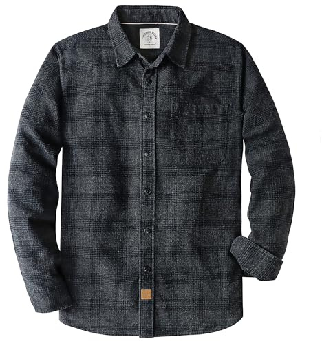 Dubinik® 6 oz Camicia Flanella Uomo Quadri Button Down Leggera Camicia Cotone Casual Regular Fit Grigio Nero L