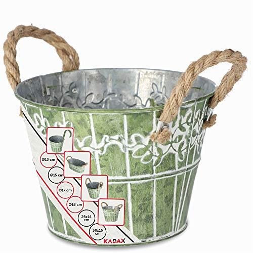 KADAX Flower Pot in metallo, vaso di fiori in stile retrò, pentola per orchidee, erbe, gerani, ciotola di fiori, fioriere (⌀ 17 cm, rotonde, con maniglie)