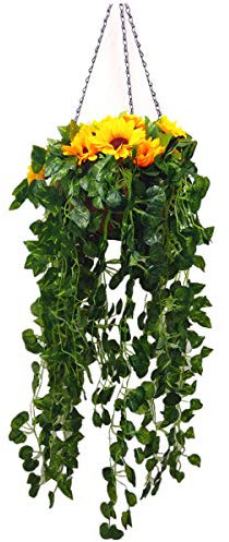 17.9 Heim- und Außendekoration Seidenkette hängender Korb DIY künstliche Sonnenblume mit Begonia Rattan Leaf