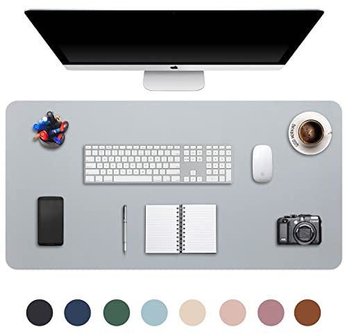 DOBAOJIA Erweitertes Mausepad Große Mausmat XXL Schreibtischmatte Schreibtischunterlage für Laptop/Tastatur/Maus Schreibblock, PU Leder Wasserdicht + Wildleder rutschfest 90 x 43cm (Grau)