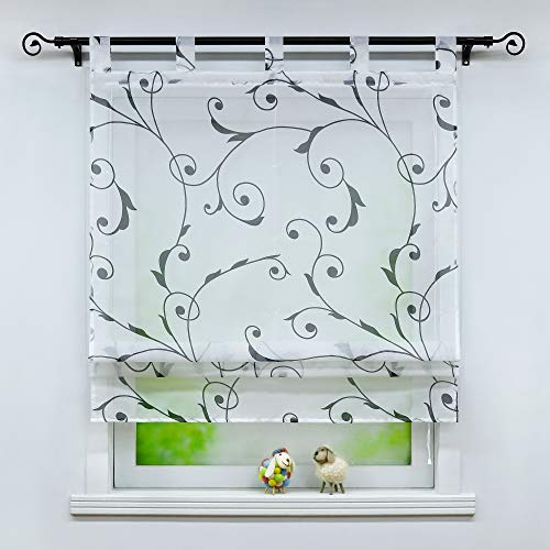 Yujiao Mao Voile Raffrollo mit Ranken Muster Dekorative Raffrollos mit Schlaufen Transparent Vorhang 1 Stück BxH 140x140cm