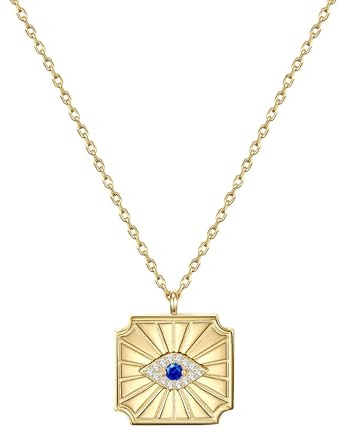 GLANZSTÜCKE MÜNCHEN Damen Kette 925/- Sterling Silber gelbvergoldet 18 Karat Zirkonia Spinell (synth.) weiß blau Allsehendes Auge Silberhalskette