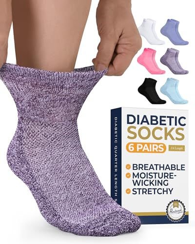 Pembrook Ankle Socks for Men & Women | 6 Pairs | Black, White, Blue, Light Blue, Pink, Purple | Diabetic & Neuropathy Socks for Men 9-12