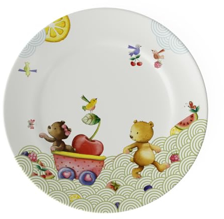 Villeroy & Boch – Hungry As A Bear platt barntallrik, 21,5 cm, diskmaskinssäker, porslin för barn, tallrik av premium porslin, vit/flerfärgad