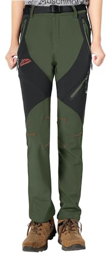 YSENTO Damen Wanderhose Wasserdicht Regenhosen Outdoor Warm Softshellhose Gefüttert Trekkinghose Funktionshose(Grün,M)