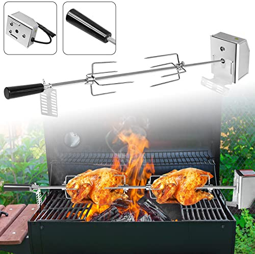 Aufun asador de Acero Inoxidable, Juego de brochetas de Parrilla Moto 220V - 240V, Incluye Tenedores de Carne 4X, asador de Acero Inoxidable asador, Plateado