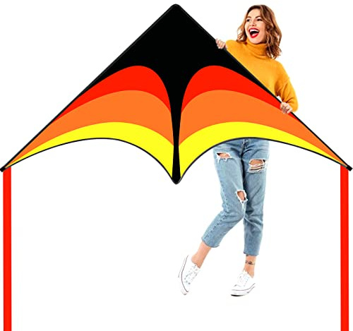Kaiciuss Delta Kite for Kids & Adults Easy to Fly Large, the Easiest Single Line for Beach Trip, it Comes with 300ft String Line Handle