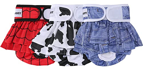 Avont 3 Pack Washable Female Dog Diapers, Reusable Period Diapers Cover for Girl Doggies Heat Cycle, Incontinence -Red/Blue/White(XS)