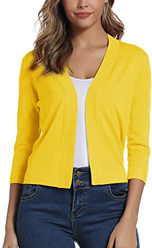 Damen 3/4 Ärmel Open Front Bolero Strickjacke Shrug Solid Cardigan Top