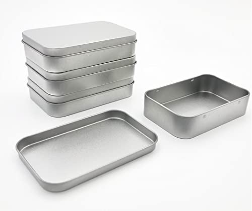 Gebildet Caja Almacenamiento de Lata Metal, Mini Contenedor Portátil, Kit de Contenedor Pequeño, Caja de Almacenamiento con Tapa, Caja Vacía Lata, Almacenamiento en el Hogar 9,4x6,1x2cm, Plata