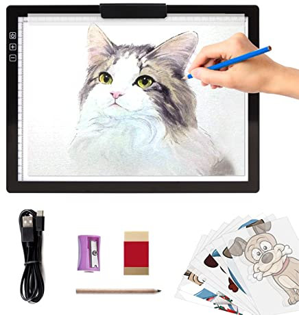 A4 kabellose Leuchttisch mit innovativem Ständer und Clip,wiederaufladbare,akkubetriebene Leuchtplatte,stufenlos dimmbar,6 Helligkeitsstufen,kabellose lichtpad zum Zeichnung,Skizzierung,Animation