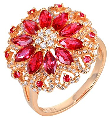 AMDXD Solitärring Rotgold 18K 750 Frauen, 1.75ct Rubin Pärchen Ringe Rot, Blumen Trauringe Rotgold Au750 mit Diamant Echt Gold, Gr.56 (17.8)
