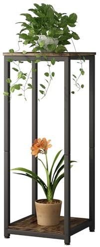 YIZAIJIA Pflanzenständer für den Innenbereich, eckig, hoch, 2 Etagen, Metall, moderne Blumenaufbewahrung, Pflanzenregal für Wohnzimmer, Balkon, Garten, Schwarz (2 Etagen, Schwarz)