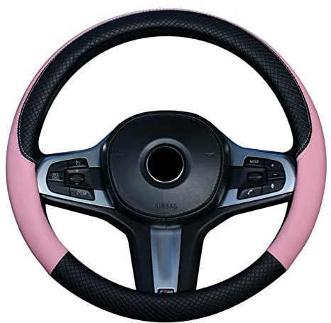 TSLBW Auto-Lenkradbezug, 37–38 cm, PU-Leder, atmungsaktiv, rutschfest, Innenzubehör für Auto, Rosa, (MONICA-445)