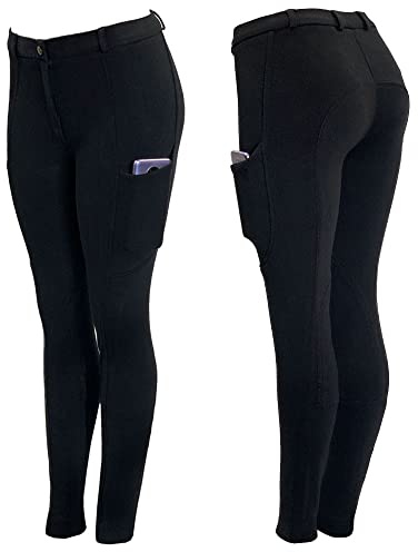 Autumnn Equestrian Jodhpurs Pantalon d'équitation pour femme avec deux poches pour téléphone Noir, Noir , 34W