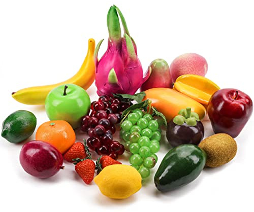 Toopify 20 Pcs Artificial Fruits Pack, Fake Fruits for Home Decor, Simulation Fruit Set, Party Chirstmas Decortion(Strawberry,Kiwi...)