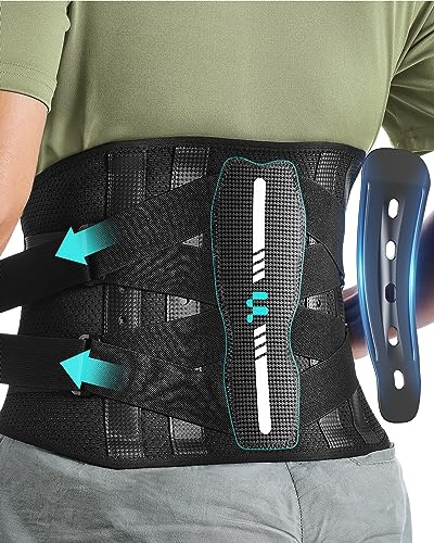 Fitomo Rygggördel för män och kvinnor med ergonomiskt stöd och kolfiberplattor, ultratunt meshtyg, ländryggsbälte för ryggsmärta, ischias, arbete, hållning