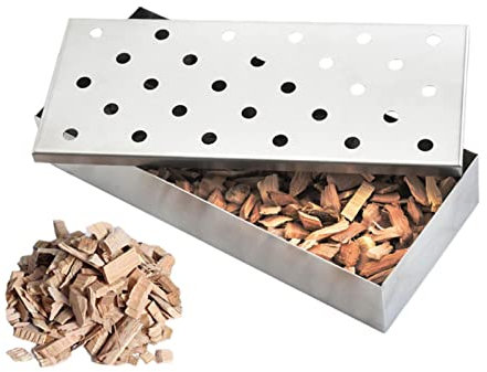 Edelstahl Räucherbox | Holzkohlebox - Edelstahl Eimer Stil mit Klappdeckel, Grillgrill und Rauchzubehör Delr