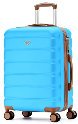 Flight Knight 24x16x10 Expandable Carry On Suitcase Hardside TSA Lock USB C Lightweight Luggage Silent Double Spinner Wheels Maximum Overhead Carry-On Bag Virgin South West Approved Turquoise/Tan