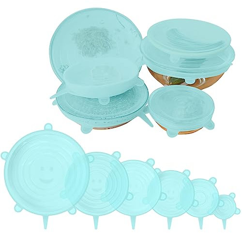 6 PCS Silicone Lids Food Covers, 6 Different Sizes Reusable Lids for Cups Bowls, Silicone Stretch Lid Microwave Freezer Can, 100% Safe Food Grade Round Shaped Tin Cover (Green)