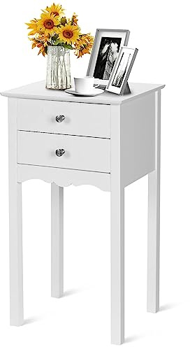 LIFEZEAL Sängbord av trä, nattbord med 2 lådor, sidobord, nattduksbord, smal, modern nattkonsol, soffbord, telefonbord 40 x 32 x 75 cm (vit)