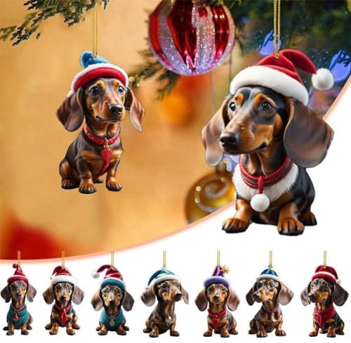 Dackel Weihnachtsanhänger,Weihnachtsbaumschmuck, Christbaumschmuck,dackel Weihnachten 2D Acryl Anhänger,Weihnachten Hängedeko, Lustig Weihnachts hundeanhänger Weihnachten Dekoration (9pcs)