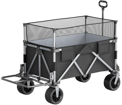 NRNQMTFZ Chariot de Jardin Pliable Plus Grande capacité pour Festival,Chariot de Plage Pliable, Chariot de Transport à roulettes Tout Terrain,pour Camping, Jardin, pêche en Plein air