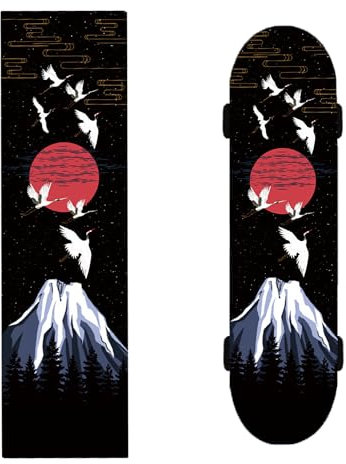 douyif Skateboard Griptape Aufkleber Weißer Kranich Berge Longboard Griptape Scooter Grip Tape Skateboard Sandpapier Selbstklebender Blasenfreies Wasserdichtes Antirutsch Verschleißfest 24x85cm