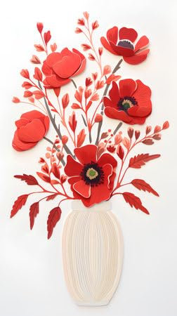 adrium Acryl-Bild 70 x 130 cm: Rote Mohnblumen in Vase auf weißem Hintergrund. Vektorillustration. (213121009)