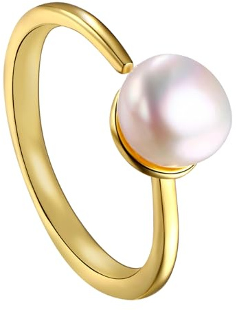 Cupimatch Anello Donna Regolabile Perla: Anello con Perla Barocca in Acciaio Inossidabile Regalo Ragazza Donna Festa della Mamma e Figlia
