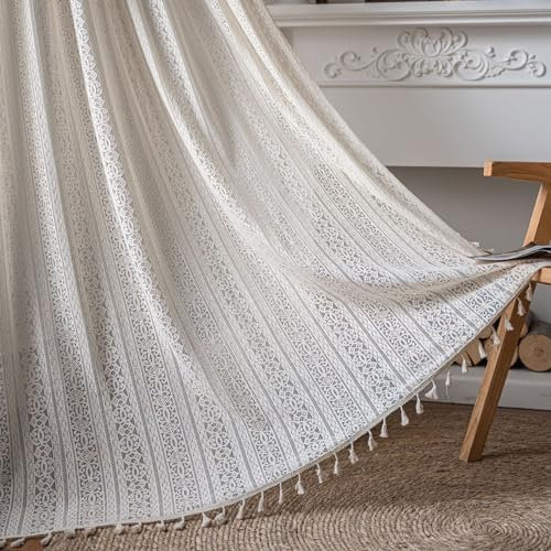 Tenda in Cotone Shabby Chic con Nappe, Trattamento per Finestra Rustica, Tende per Finestra all'Uncinetto Vintage Boho per Camera da Letto Soggiorno (Size : W150xH220cm/W59xH86in)