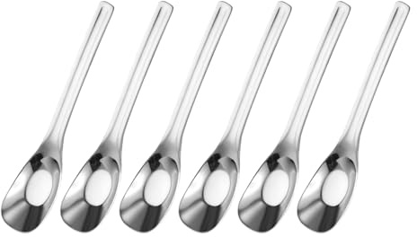 sourcing map 6 cucharas de sopa de acero inoxidable de 5.9 pulgadas, cuchara de sopa china pequeña para postre, cereales, albóndigas, Wontons, tono plateado