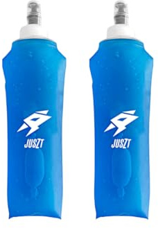 Juszt Bouteille d'eau souple pliable - Bouteille d'eau pliable avec valve de morsure - 250 ml/500 ml - Bouteille d'eau pour course à pied sans BPA réutilisable pour voyage - Bleu - Double 250 ml