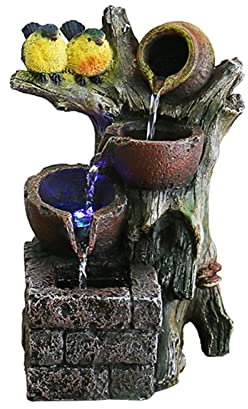 WOTZOV Fontana a Cascata Fontana da Tavolo per Interni Fontana a Cascata Ciotole d'Acqua su Rocce Fontana da Tavolo con Uccello Fontana a Cascata in Resina Decorazione per Soggiorno per u